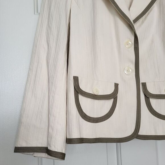 Express Cream Cotton Double Button Blazer with Tan Trim Size 10 - Picture 4 of 10